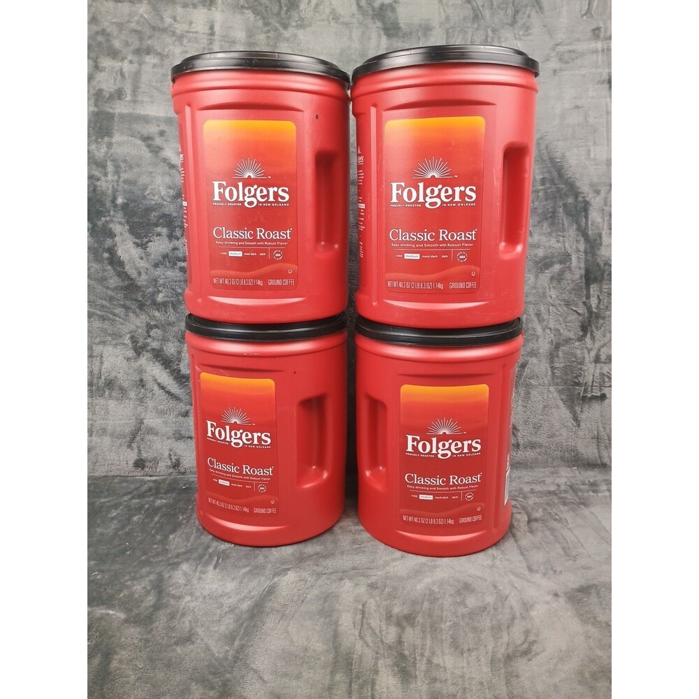 4 EMPTY Folgers Large Coffee Cans Container Plastic 40.3oz Storage Conainers
